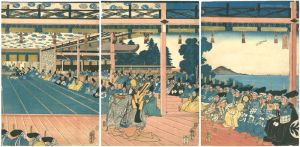 Kuniyoshi / 頼朝公鶴ヶ岡乃神前において静御前の舞を見給う図 [頼朝公鶴ヶ岡乃神前において静御前の舞を見給う図]