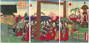 Hiroshige III / Famous places in Tokyo ,True View of Yasukuni Shrine at the head of Kudanzaka [東京名所九段坂上靖国神社之眞圖]