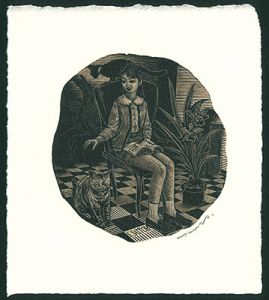 Ex Libris / Girl on chair V (Cat & Girl)
