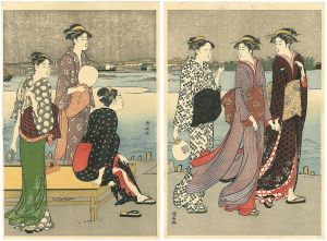 Kiyonaga / Enjoying the Evening Cool on the Banks of the Sumida River 【Reproduction】	 [大川端夕涼み　【復刻版】]