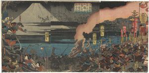 Yoshitora / Battle at Fuji River [源頼朝公富士川土張水鳥ノ奇瑞平家大群敗■の図]