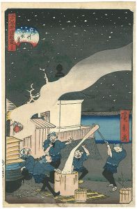 Hirokage / Comical Views of Famous Places in Edo / Asakusa Komagatado [江戸名所道戯尽 三十六　浅草駒形堂]