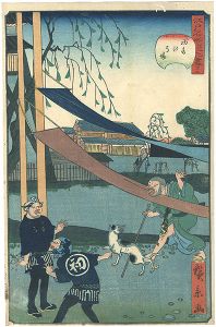 Hirokage / Comical Views of Famous Places in Edo / Hatsune no Baba [江戸名所道化尽 四十二　初音の馬場]