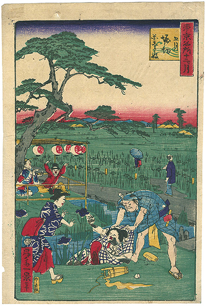 Ikkei “東京名所十二ヶ月　五月　堀切園志ようぶ坂”