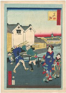 Ikkei / 36 Humorous Views of Tokyo / Shibaguchi Bridge [東京名所三十六戯撰　芝口橋]