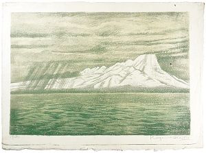 Oda Kazuma / Picture Album of the Famous Mountains of Japan, First Series : #2 Daisen in Snow, Seen from the Shimane Peninsula (Distant View from Jizogasaki)