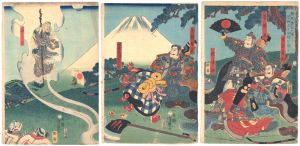Yoshitsuya / Yorimitsu Investigates a Mysterious Cloud in the Ashigara Mountains and Acquires Kintoki as His Follower  [頼光雲気を察して足柄山に金時を得る]