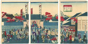 Kunimasa / Suitengu Shrine at Kakigaracho [人形町通り蠣売町水天宮参詣群集図]