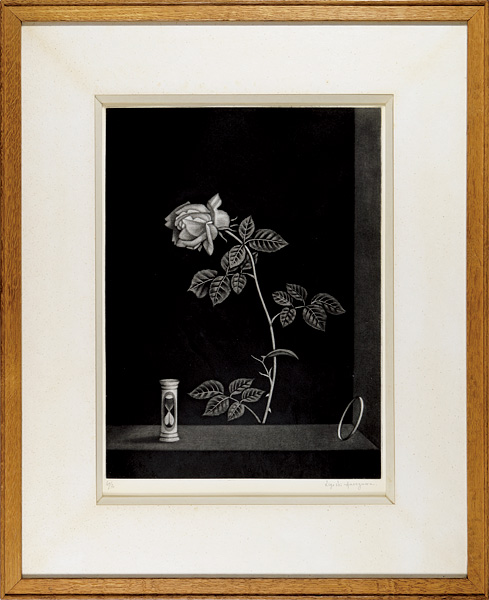 長谷川潔「薔薇と時」
