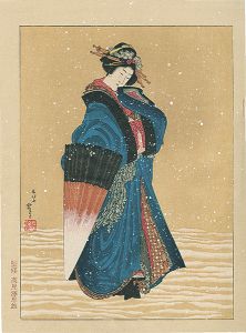 Hokusai / Beauty with Umbrella in the Snow【Reproduction】 [雪中傘持美人【復刻版】]