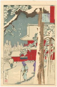 Kiyochika / 100 Views of Musashi / Shiba, Zojoji Temple with Snow [武蔵百景之内　芝増上寺雪中]