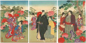 江戸風俗十二ヶ月の内　四月　牡丹の庭園
