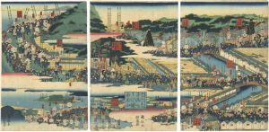 Kuniteru II / Famous Place of Eastern Capital ; Takanawa, View from Nihonbashi [東都名所日本橋従高輪之風景 子供あそひ纏固図小]