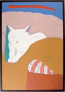 Yamashiro Ryuichi / Painting : A White Cat Watching Far Away