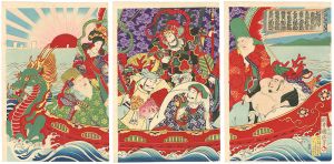Kunimasa IV / Parody of Seven Lucky Gods & Treasure Ship *Kabuki Actors Prints [七福神恵方入船]