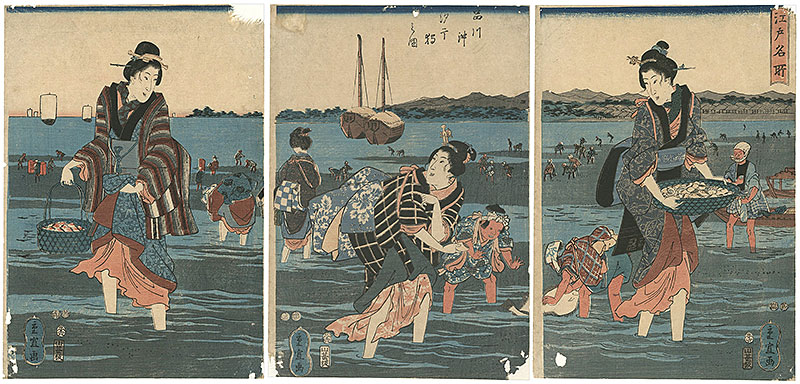 Shigenobu “Famous Places in Edo / Shinagawa, Clam digging”