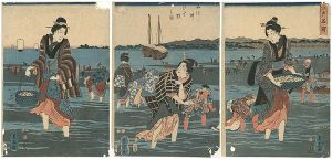 Shigenobu / Famous Places in Edo / Shinagawa, Clam digging [江戸名所　品川沖汐干狩之図]
