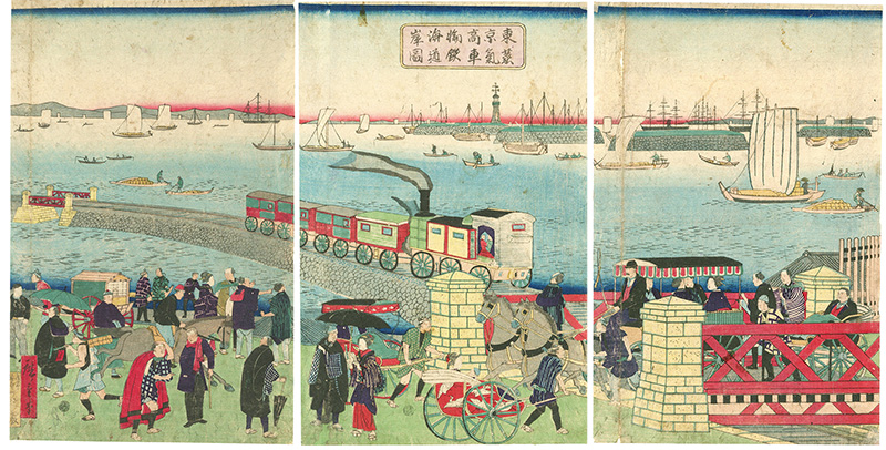 Hiroshige III “The Steam Locomotive at a shore, Takanawa, Tokyo”