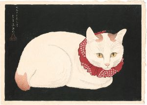 Takahashi Shotei(Hiroaki) / White Cat on black background(tentative title)
