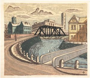 Tagawa Ken / Landscape with Iron Bridge (Dejima Bridge)