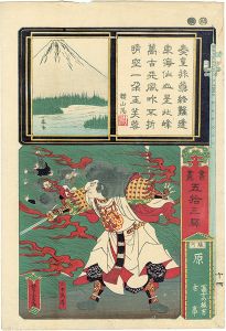 Yoshitora / Paintings and Writings along the Fifty-three Stations [書画五拾三駅　駿河　原 富士の根方古事]