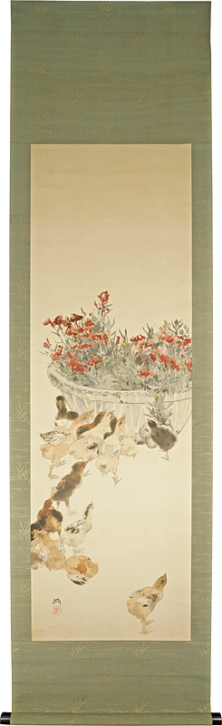 吉田博「肉筆画幅　ひよこ」