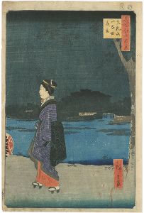 Hiroshige I / 100 Famous Views of Edo / Night Scene of Matsuchiyama Hill and Sanya Moat [名所江戸百景　真乳山山谷堀夜景]