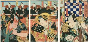 Yoshiiku / Kabuki Play : Koizumou Neya no Tebasaki [恋相撲閨の手扱]