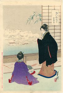 Gekko / Collection of the Daily Life of Women / Snow Covering the Peaceful Houses [婦人風俗尽　閑家の雪]