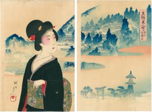 Chikanobu / Beauties in the Scenic Places / Sanuki, Mt. Zozu [名勝美人会　讃岐 象頭山]