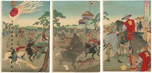 Chikanobu / The Flower of the East, Learning from History / No.5 : Wild Boar Hunting at Koganehara [温故東の花　第五篇 将軍家於小金原御猪狩之図]