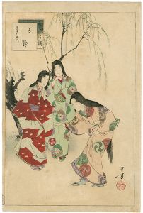 Toshikata / The Thirty-six Elegant Selections / Playing with a Ball : Women of the Keicho Era [三十六佳撰　手鞠 慶長頃婦人]