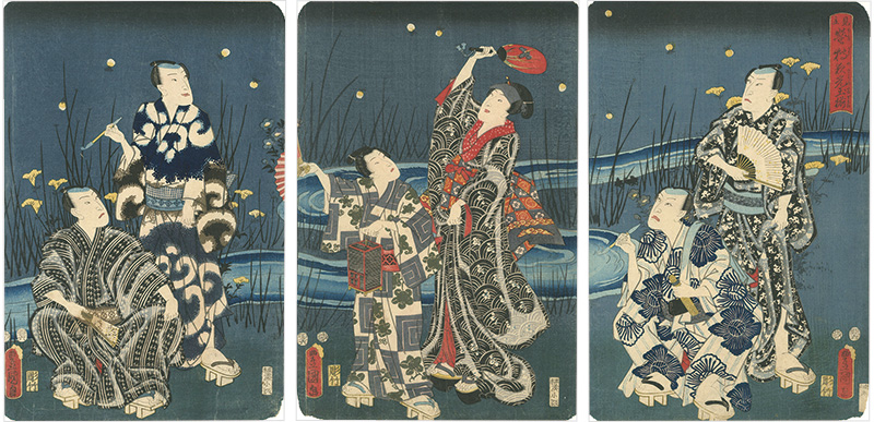Toyokuni III “Kabuki Actors with Luminous Fireflies”