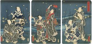 Toyokuni III / Kabuki Actors with Luminous Fireflies [見立蛍狩夜光玉揃]