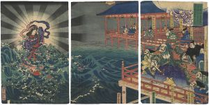 Yoshitora / Benzaiten of Miyajima Appears and Overpowers Tairano Kiyomori [安芸宮島弁財天真躰をあらわし清盛が威勢をくじく]