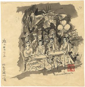 自筆画稿　夜のキャフェ