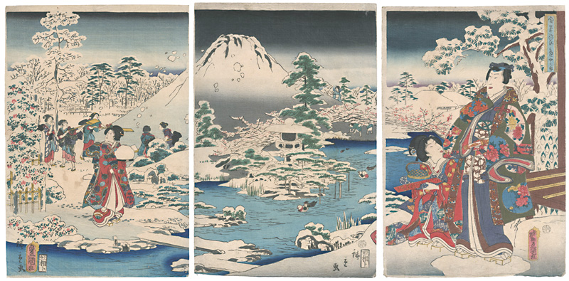 Toyokuni III Hiroshige II “Genji by Collaborating Brushes / Snow in the Garden”