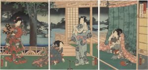 Kunisada II / Views of the Four Seasons, Summer / The Cool of the Evening in a Bedroom in Muromachi [四季景色之内 夏　松風涼閨中室町]