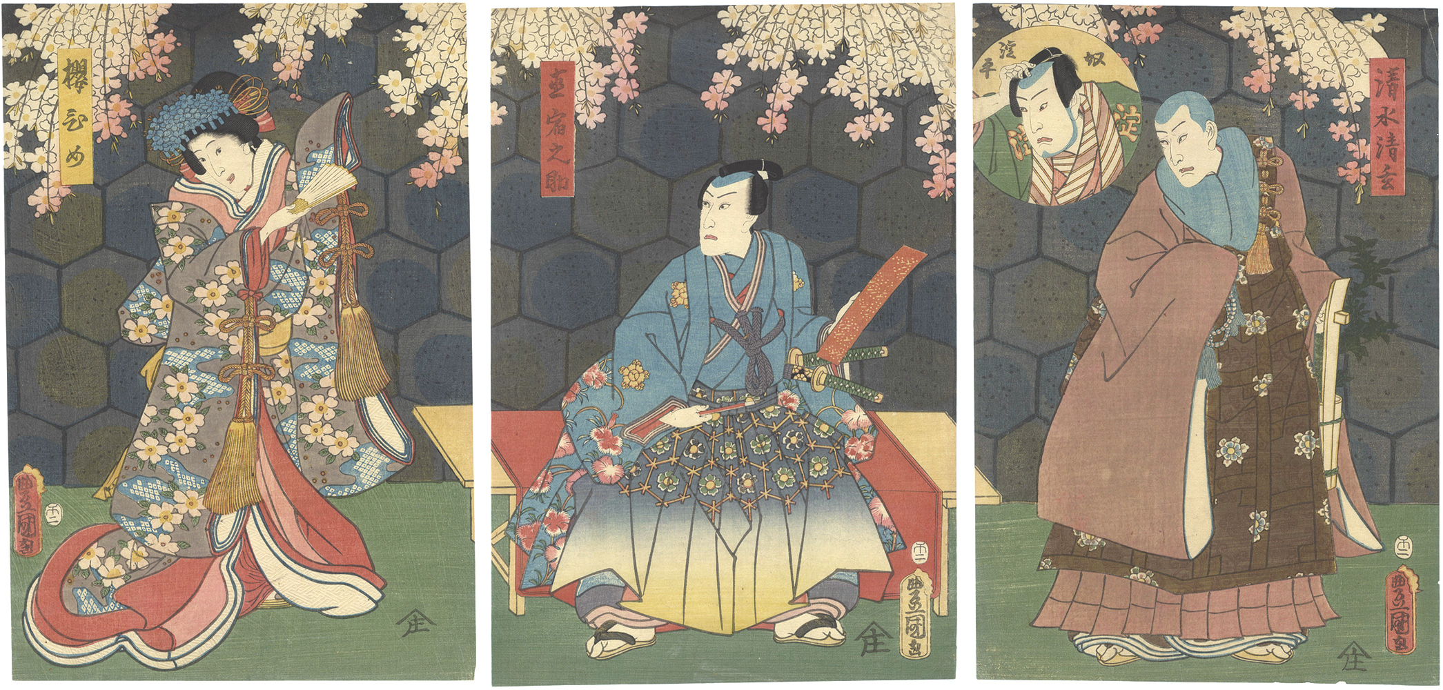 Toyokuni III “Kabuki Play: Edo-zakura Kiyomizu Seigen”