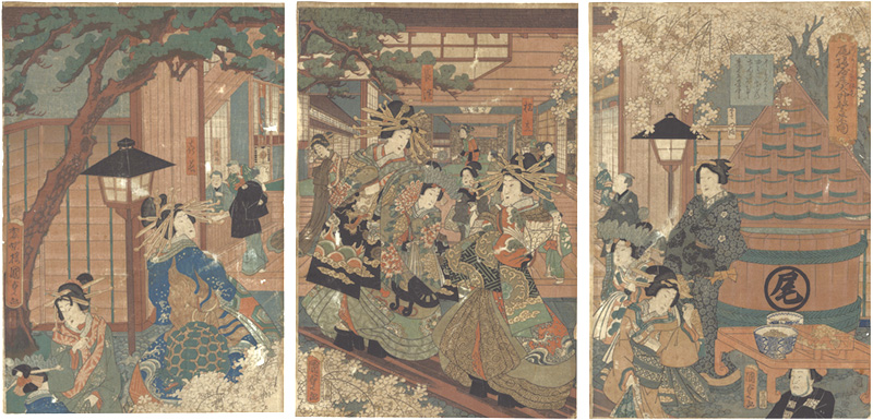 Kunisada II “The New Yoshiwara in Temporary Quarters / Prosperity of Owariya Hikosaburo”