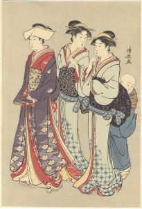Kiyonaga / A Young Lady, Her Two Maids and a Kozo【Reproduction】 [外出の娘とその供【復刻版】]