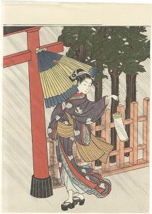 Harunobu / Woman Visiting the Shrine on a Rainy Night【Reproduction】 [雨中夜詣【復刻版】]