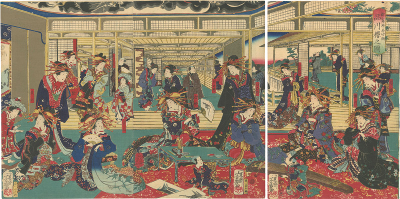 Yoshiiku “A Scene at the Shinagawa-ya, Kuretake-machi Quarter in Shin-Shimabara”