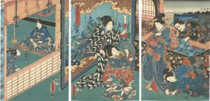 Toyokuni III / Natsuzashiki Tsuki to Yugao (Yugao in the Moonlight in a Summer Palace) [夏座舗月夕顔]
