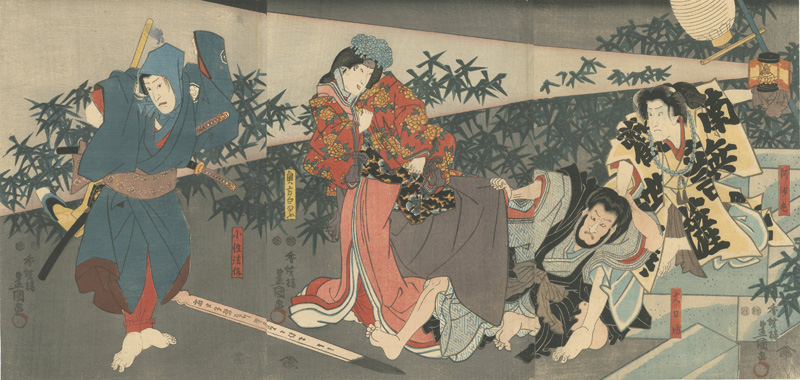 Toyokuni III “Kabuki Play: Kotoba no Hana Momiji no Yozakari”