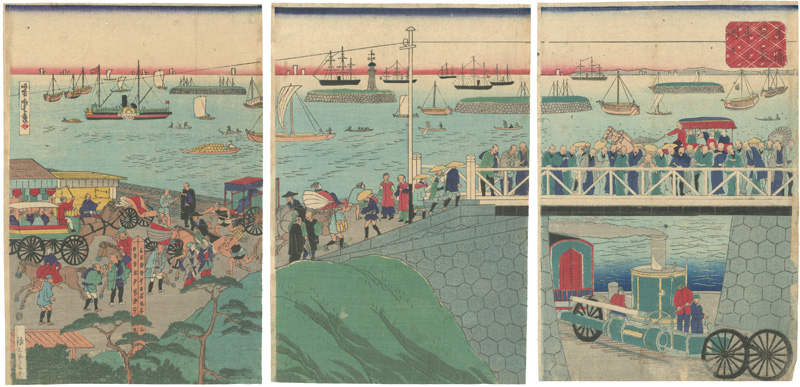 Yoshitora “Steam Train at Takanawa Seashore, Tokyo”