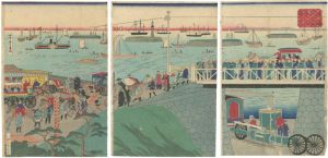 Yoshitora / Steam Train at Takanawa Seashore, Tokyo [高輪蒸気車之図]