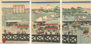 Shigekiyo / Famous Places in Tokyo / Carriages and Railroads at Nihonbashi [東京名所　日本橋馬車鉄道図]