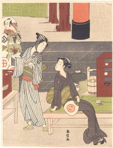 Harunobu / Osen from Kasamori and a Fan Peddler【Reproduction】 [笠森お仙と団扇売り【復刻版】]