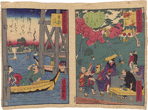 Ikkei “Thirty-six Amusing Views of Famous Places in Tokyo / Flower Garden in Yotsuya and Azuma Bridge”